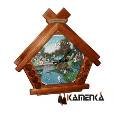 Часы Домик На рыбалке липа мореная
